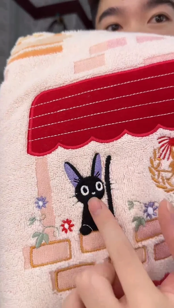 棉黑猫吉吉蛋糕屋全棉浴巾