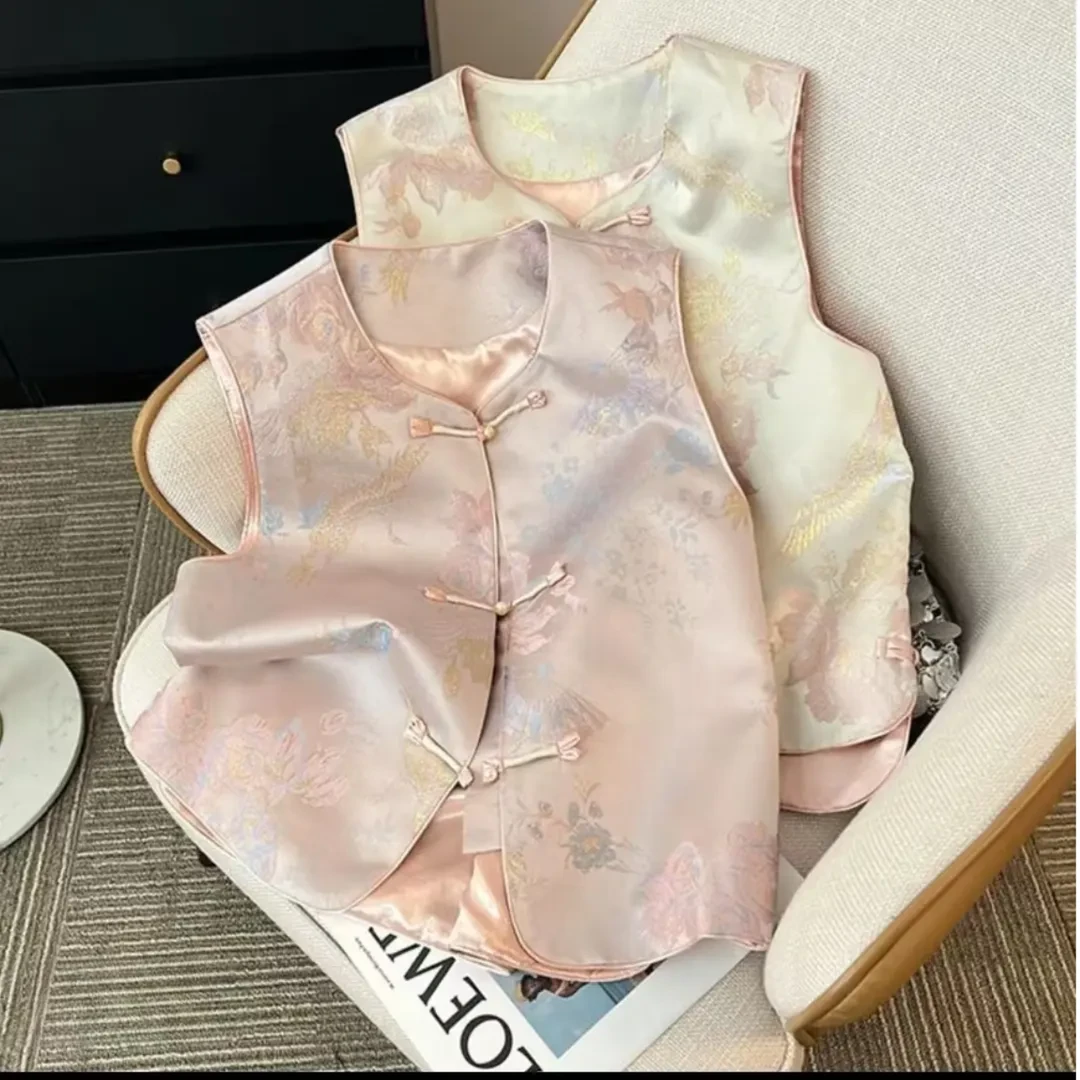 新中式重工百搭圆领马夹国风马甲女款爆款坎肩春游出行复古民族风