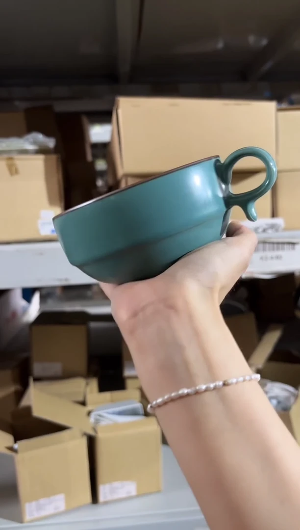 陶瓷白山早餐杯绿色大号 450ml