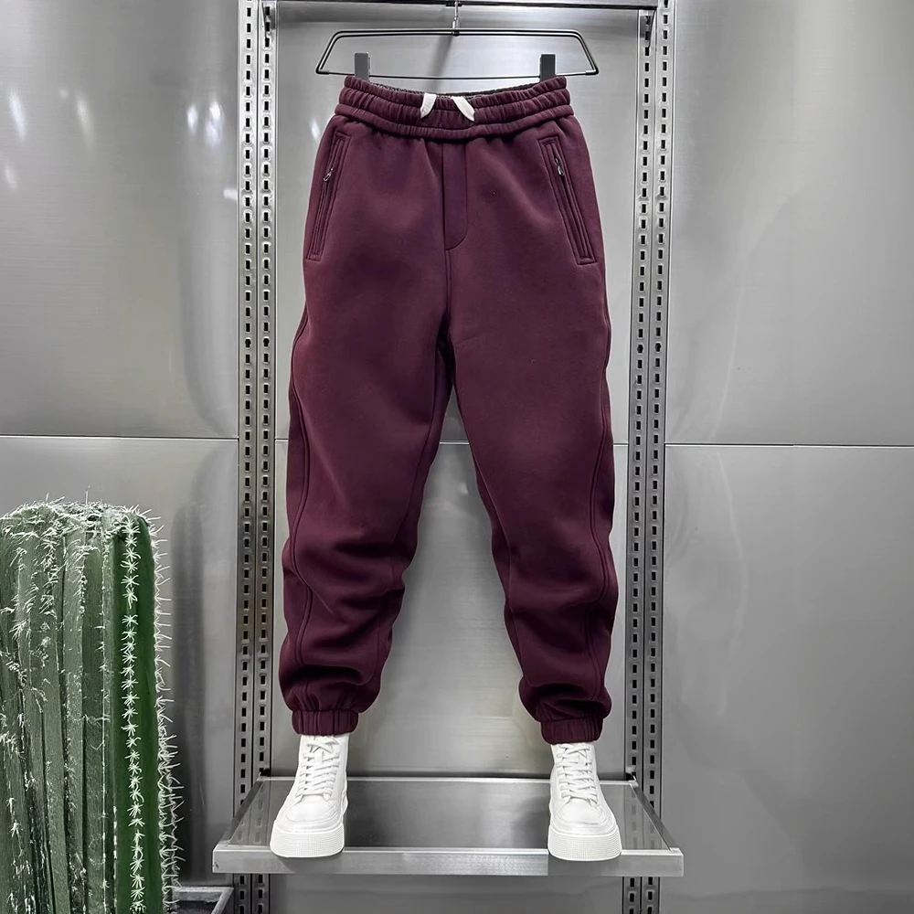 秋季酒红色卫裤男士小众束脚运动裤韩版休闲裤青年纯色宽松哈伦裤