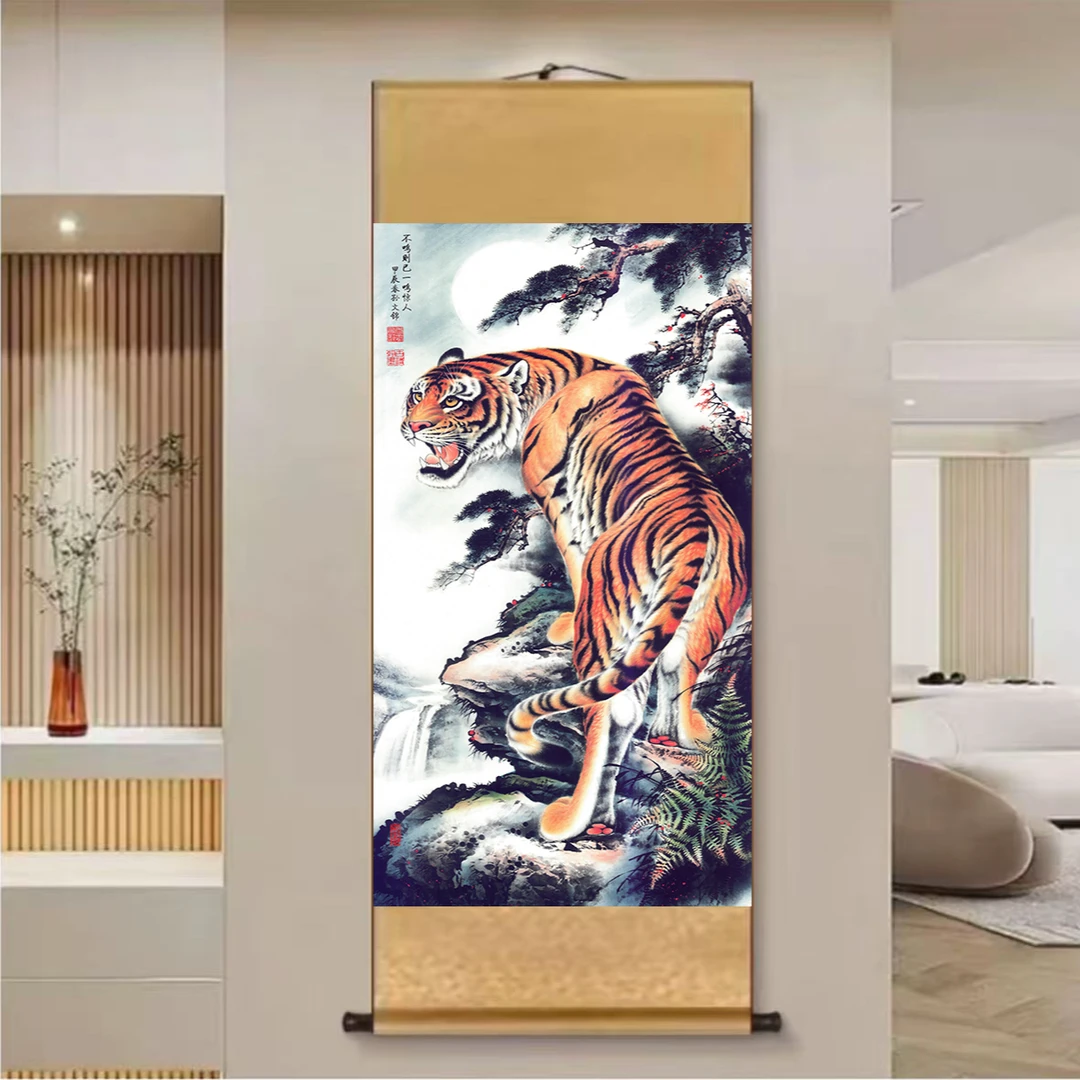 A54精装140*45《一鸣惊人-上山虎》卷轴画-装饰画