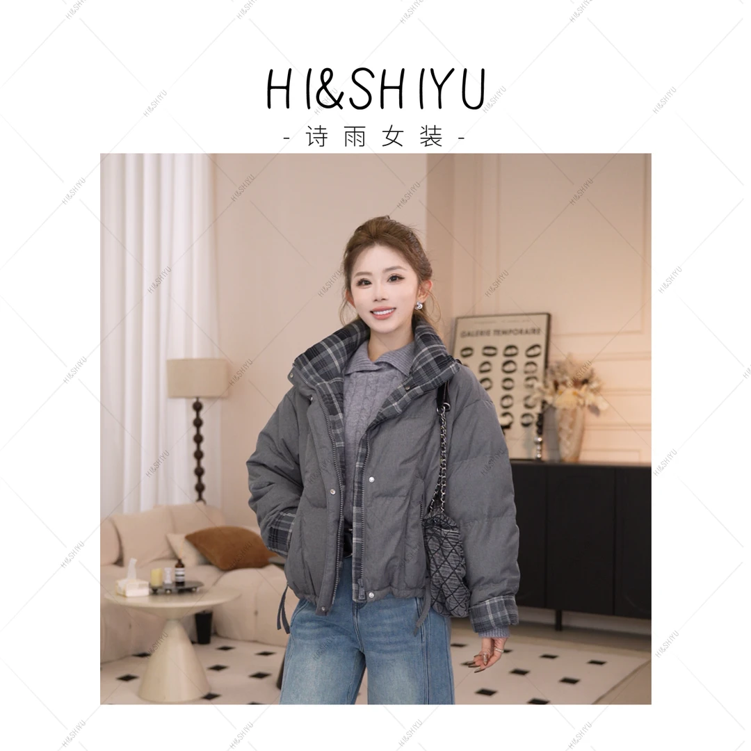 HISHIYU【冬眠日】2025年新款女士时尚拼格子泡芙系列羽绒服25Y047