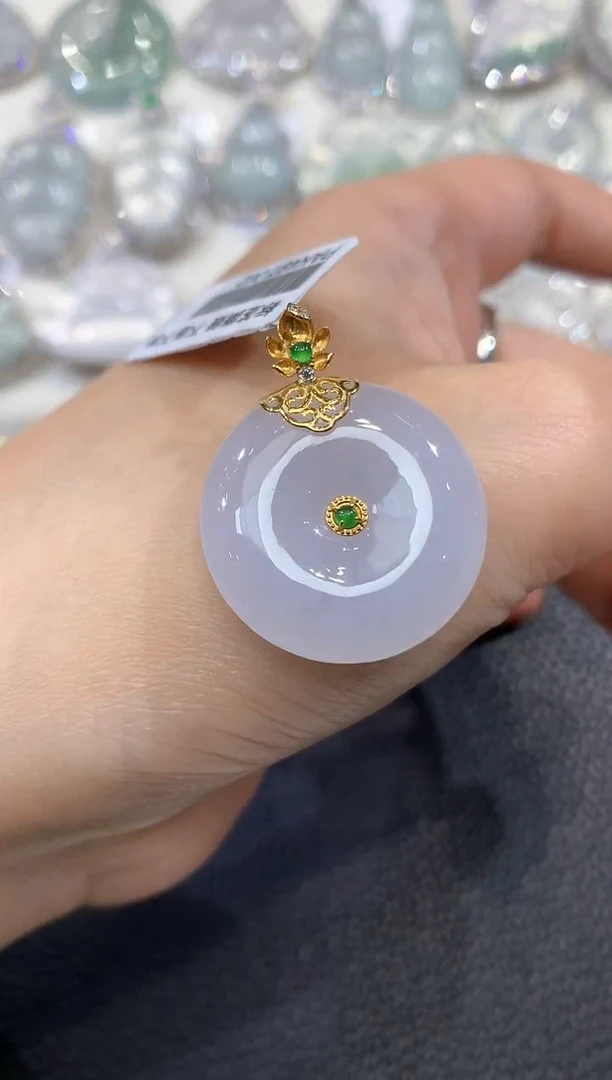 吊坠(不含链)18K金镶嵌翡翠A6 紫货有一定色差