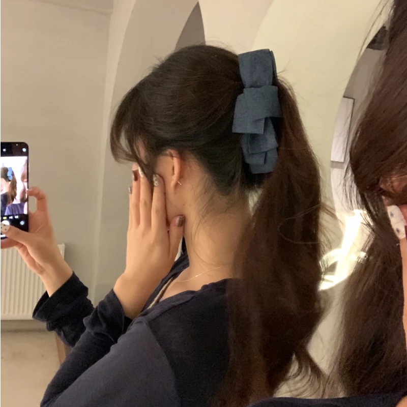 元气满满可爱蓝色布艺香蕉夹蝴蝶结网红韩系ins风百搭发夹高马尾