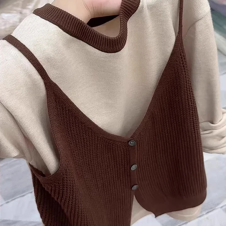 韩系简约休闲风假两件针织衫女2025秋季新款气质减龄百搭显瘦上衣