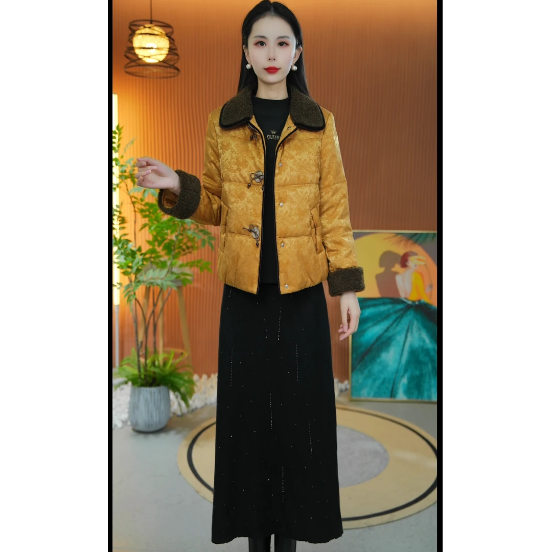 8828冬季新款国风棉羊毛妈妈装提花加厚棉服时尚气质短款保暖棉衣