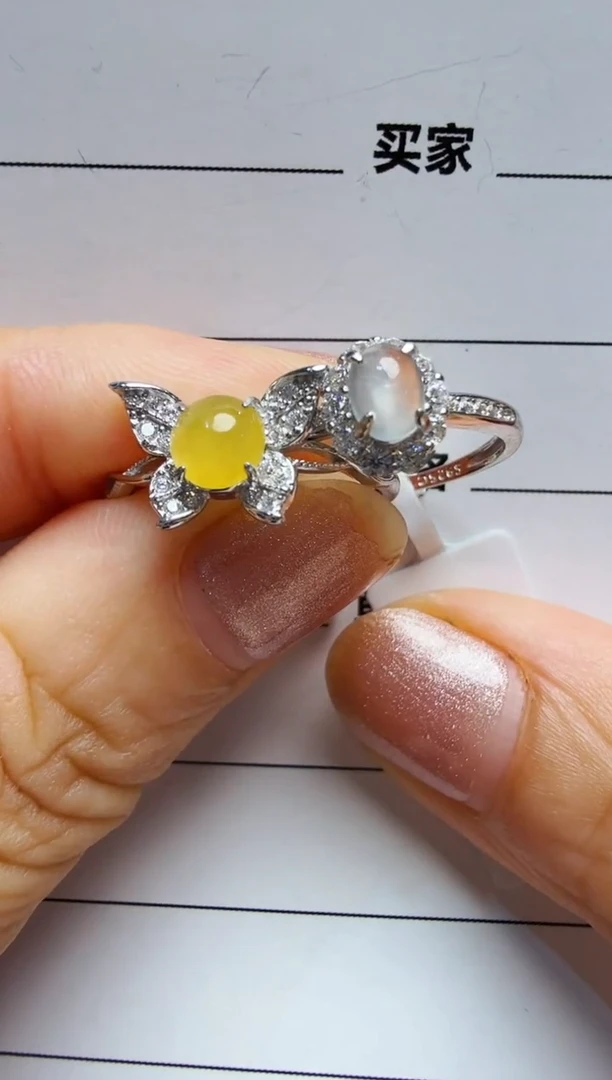 翡翠戒指银S925镶嵌925银镶缅甸A货翡翠戒指