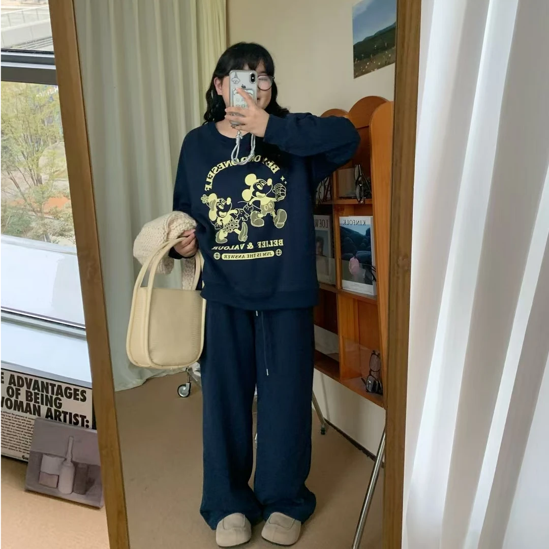 2025微胖元气百搭时尚米老鼠圆领卫衣+休闲百搭阔腿裤 8358