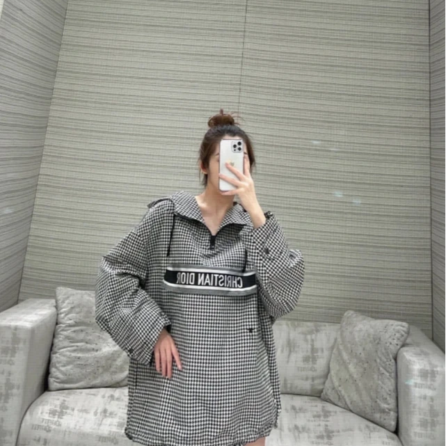 全新未使用 DIOR/迪奥 千鸟格套头外套 黑白/XS