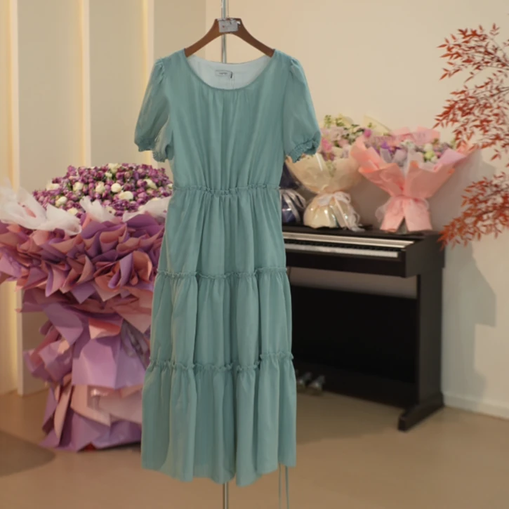 G224 春夏款小清新圆领蛋糕下摆中长款连衣裙女 6c57