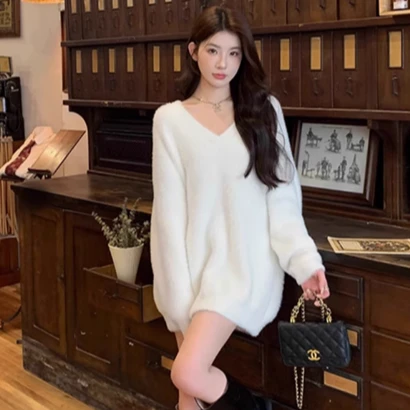 【燕姐专属】法式秋冬慵懒感中长款宽松休闲上衣毛衣