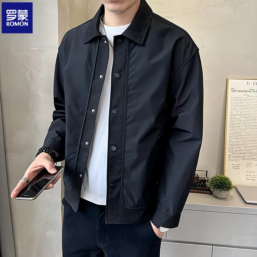 罗蒙男士韩版夹克新款帅气工装高级感翻领痞帅春秋季上衣百搭外套