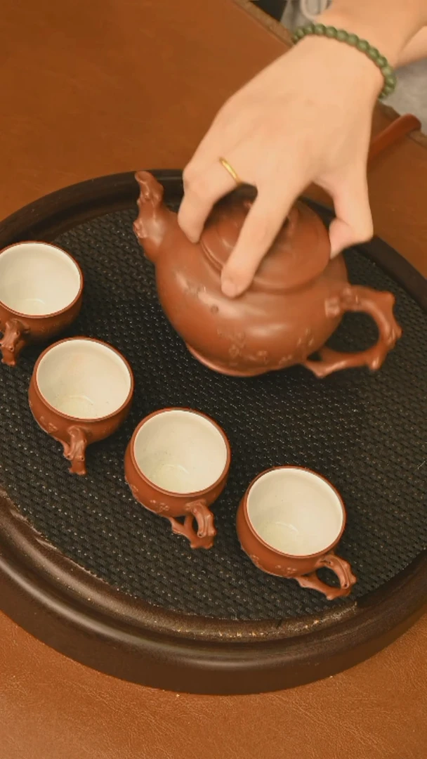 茶壶紫砂超精工松鼠葡萄报春套组壶一壶4杯