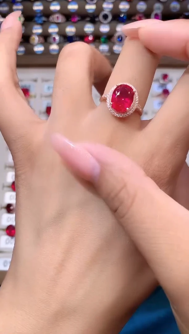 红宝石戒指银S925镶嵌玫瑰金