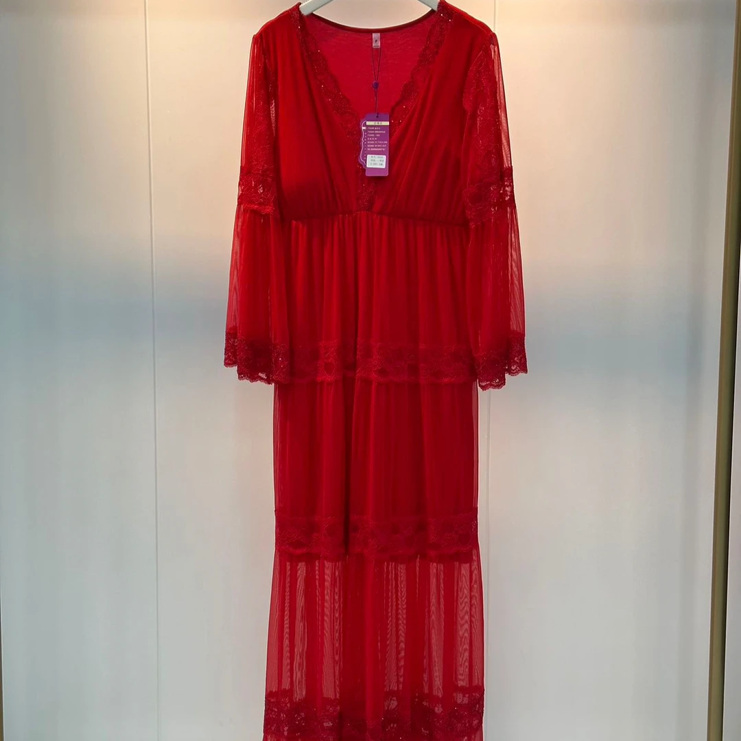 xarifa网纱轻奢烫钻性感蕾丝长款睡裙纱裙连衣裙款式233