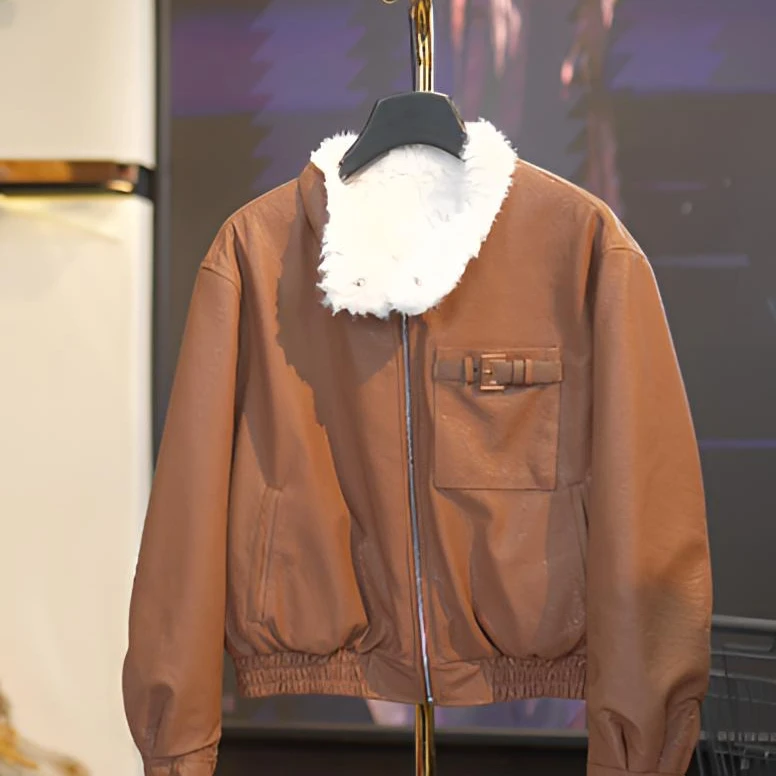 【夏夏专属】皮衣孤品新款冬季翻领双排扣外套【3】