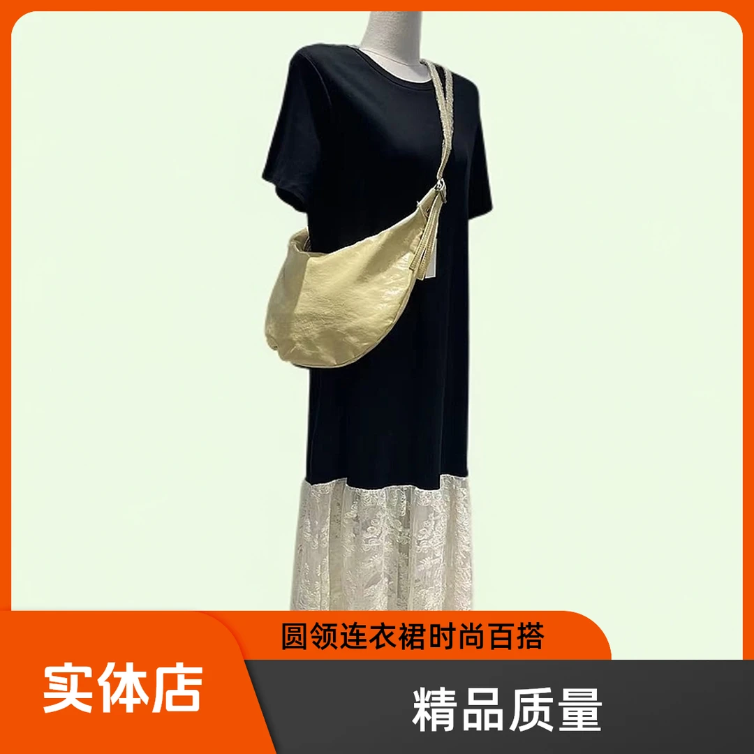 法式女装夏季连衣裙蕾丝百搭拼接女士小众时尚黑色洋气裙子显瘦
