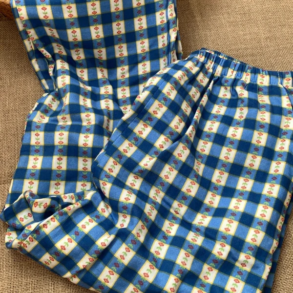 碎花睡裤女长裤春秋薄款夏季棉纱绵绸遛弯裤宽松休闲格子家居裤子