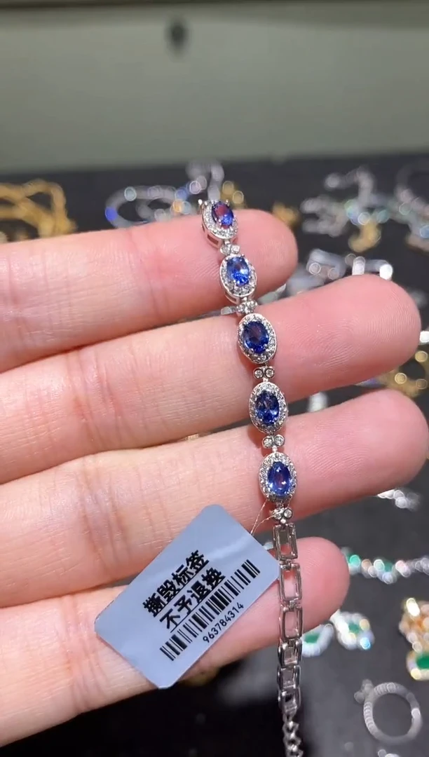 手链蓝宝石银S925镀金镶嵌手链