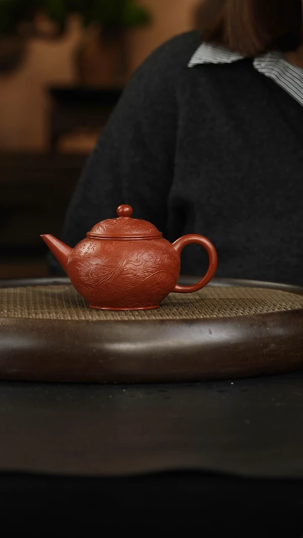 茶壶紫砂40目朱泥大红袍 （八刀刻）
