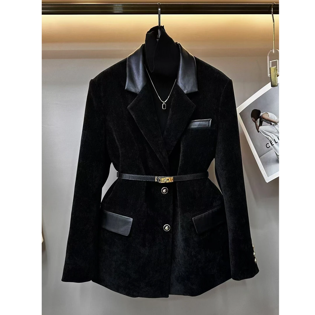 【山海绒】2024山海绒拼接皮质品质时尚休闲百搭轻奢羽绒服