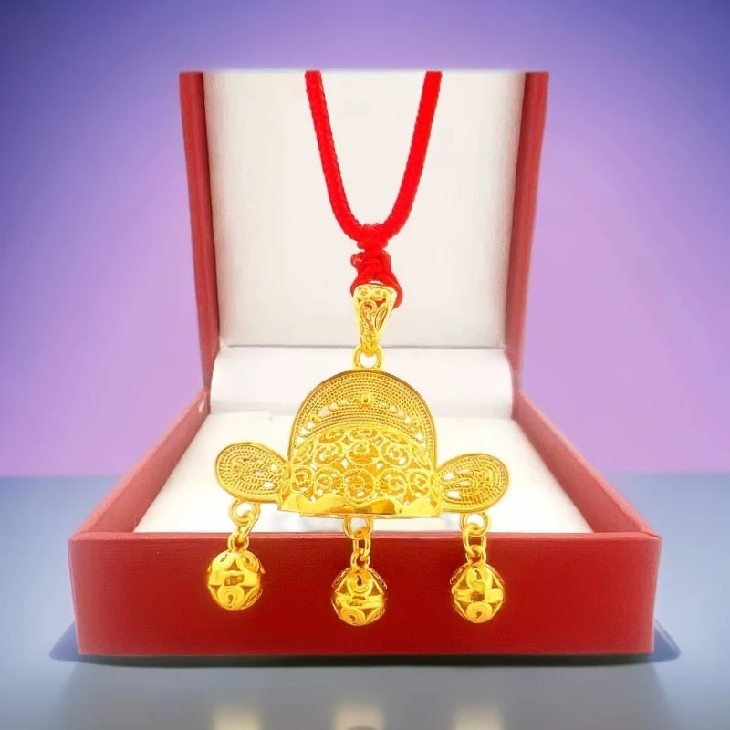 吊坠足银 吊坠足银 足银花丝工艺状元帽花丝铃铛款纯银小孩吊坠