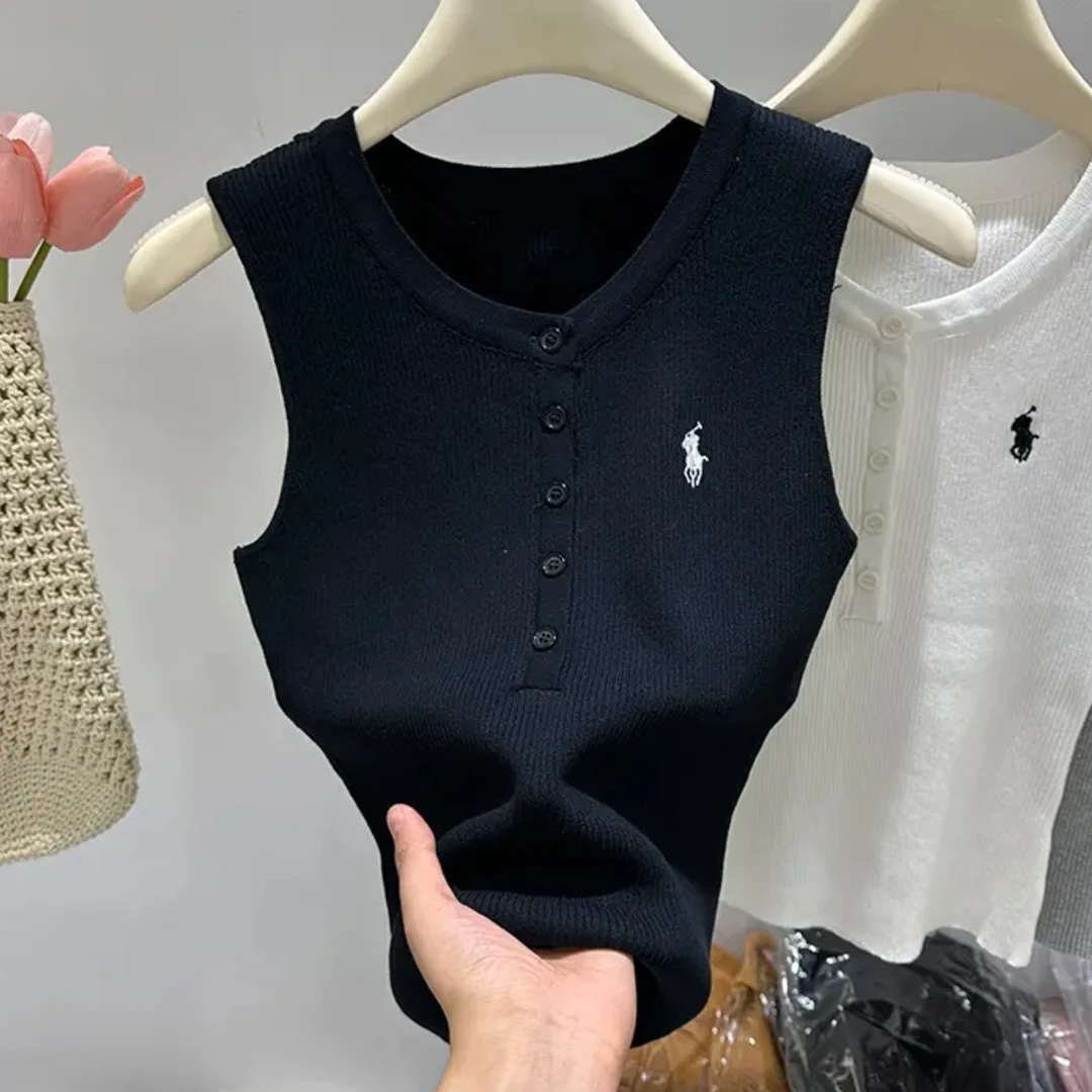 女刺绣纯色包袖无袖小马薄款夏季毛针织衫外穿针织时尚小众骑行