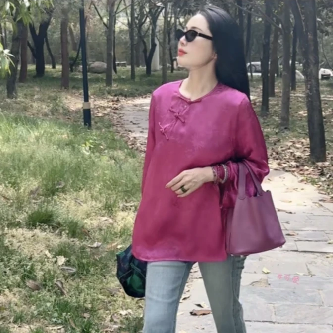 矜贵 芳华设计新中式复古提花上衣国风圆领提花上衣FH-B012