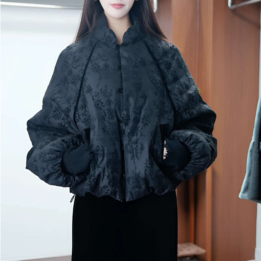 2024设计师款重磅提花白鹅绒超质感短款新中式立领时尚棉服