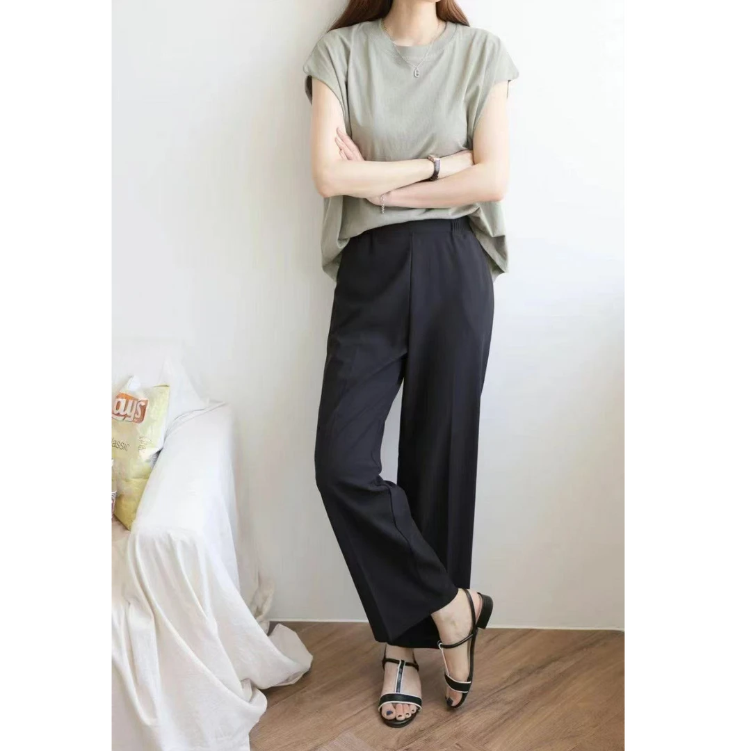 【东大门精选】春夏新款松紧高腰显腿长显瘦百搭宽松阔腿西裤