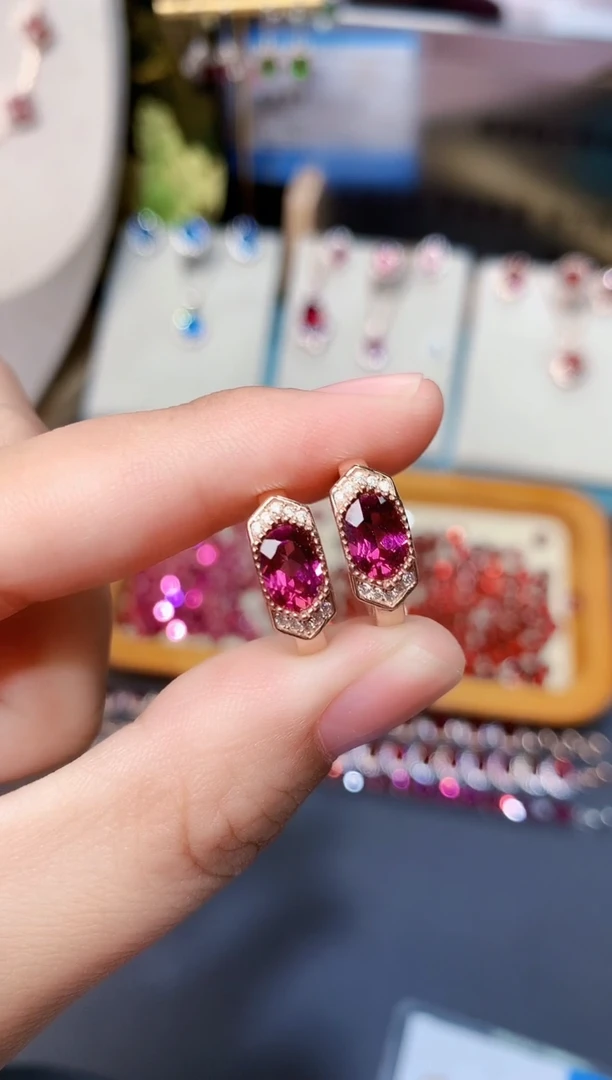 石榴石耳饰银S925镶嵌天然镁铝