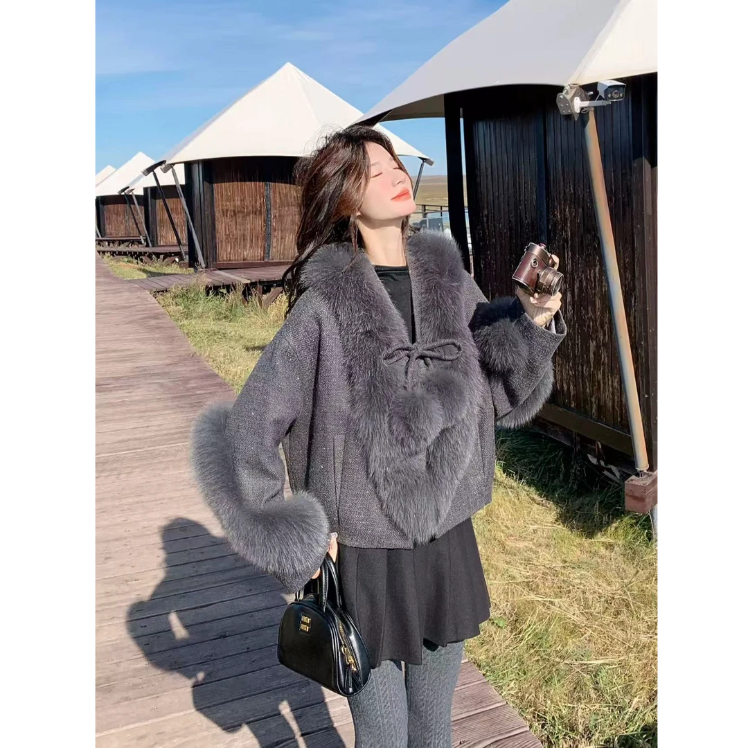 灰色高级感小香风短款毛呢外套女冬新款S111266