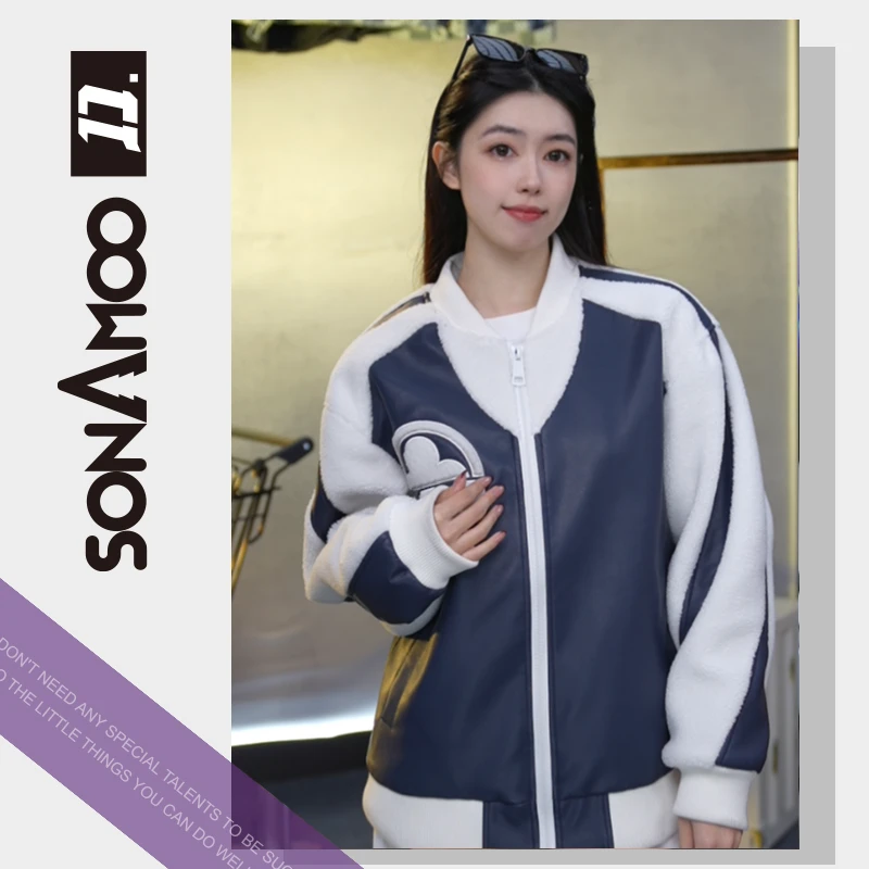 【末末专属】蓝色仿皮羊羔绒外套秋冬加厚保暖男女D19001