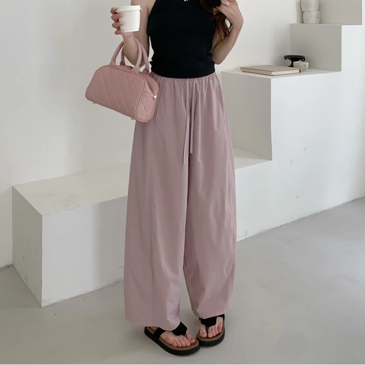 中线垂感气球裤夏季运动慵懒感阔腿抽绳直筒休闲裤女