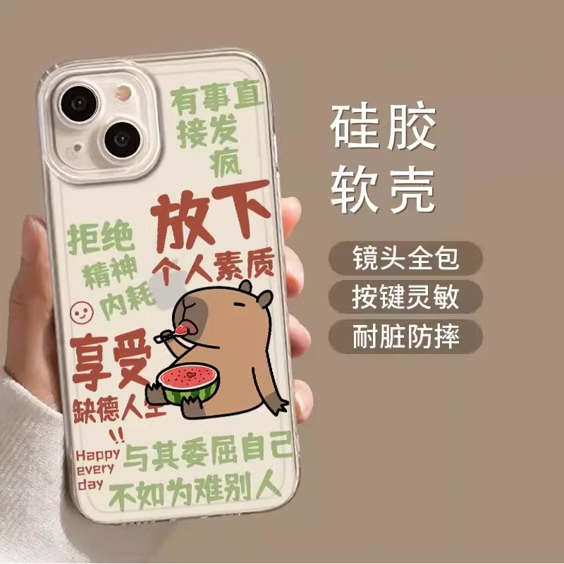 早日退休卡皮巴拉适用苹果16手机壳华为荣耀小米15防摔太空壳Prox