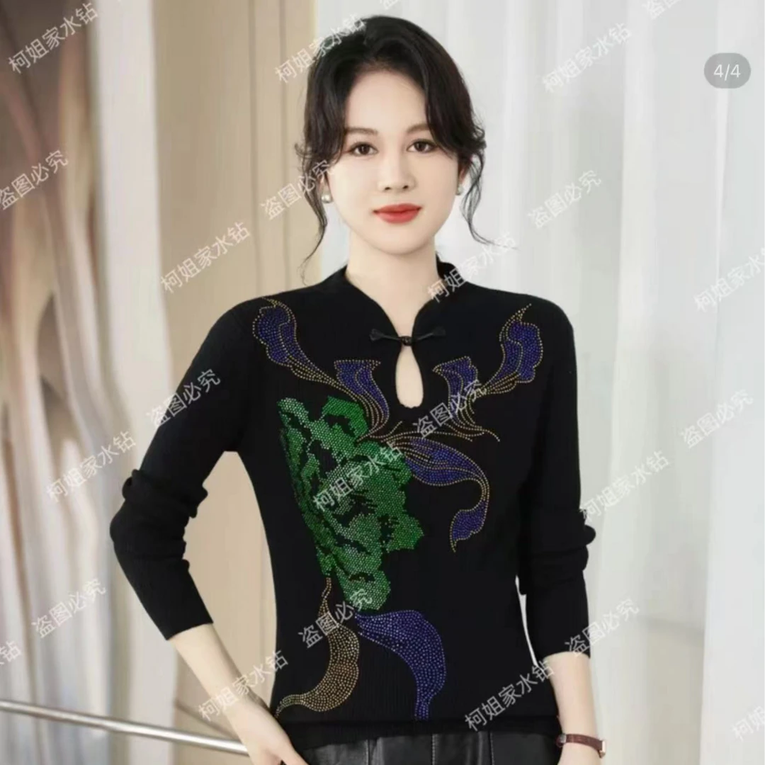 显瘦气质长袖网红时尚重工金丝绣花羊毛衫