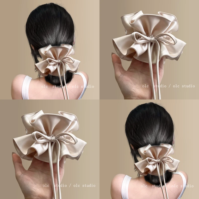 雾色樱粉~温柔双层褶皱蝴蝶结飘带大肠发圈女高级感2025新款头绳