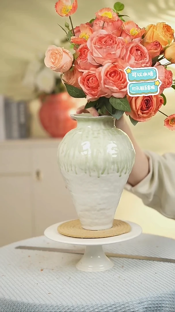 翠雨落白景德镇高端陶瓷花瓶家居水培插花瓶