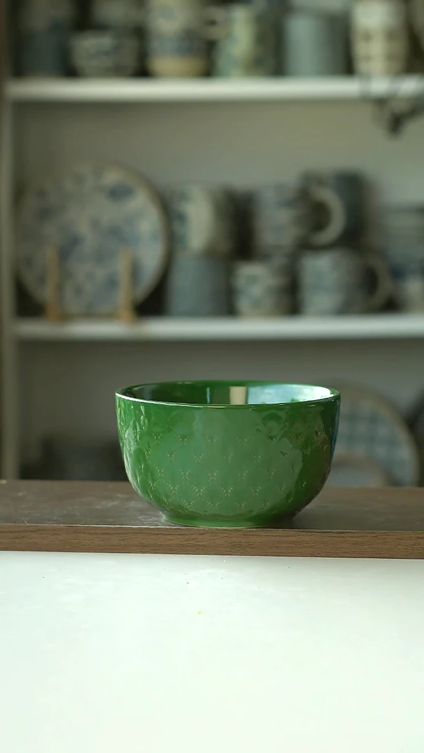微瑕出土耳其浮雕银杏米饭碗12.5cm@4-2@