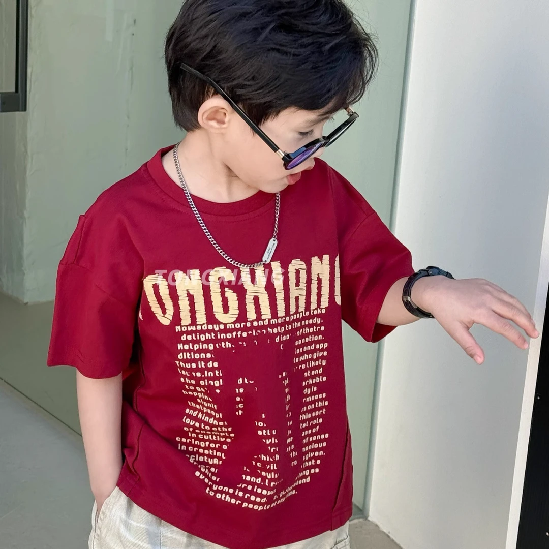 潮男童夏款韩版潮酷上衣字母短袖儿童T恤小童男痞帅炸街衣服洋气