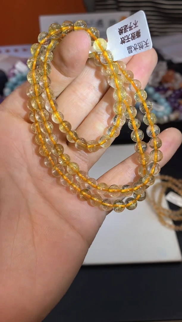 水晶手串未镶嵌33金发晶多圈6mm