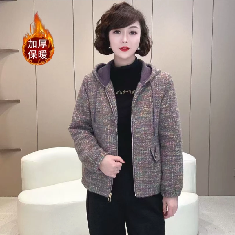 【张小姐】冬季澳绒时尚百搭长袖拉链连帽澳绒外套 25-989