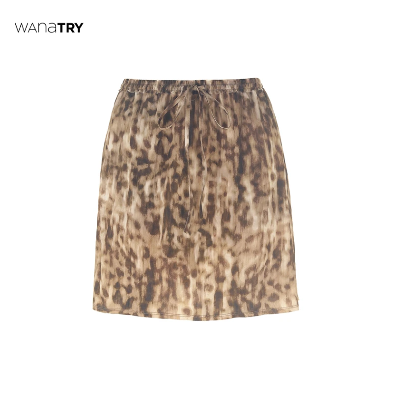 【自播专享】Wana Try 百搭休闲棕色时尚豹纹直筒短裙（早春新品）