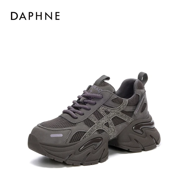 【宋茜代言】达芙妮新款增高网面透气时尚百搭系带厚底舒适老爹鞋