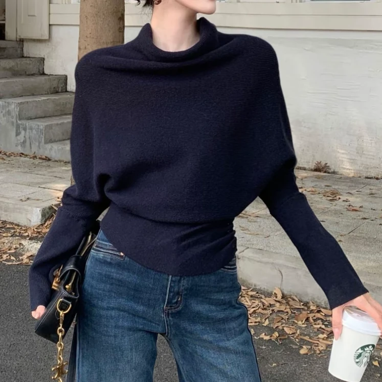 慵懒清冷洋气酷飒风高级感知性收腰针织上衣2025新款秋季纯色毛衣