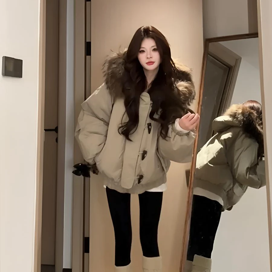 大毛领棉服女冬季2025新款美拉德派克服加厚棉袄外套连帽宽松