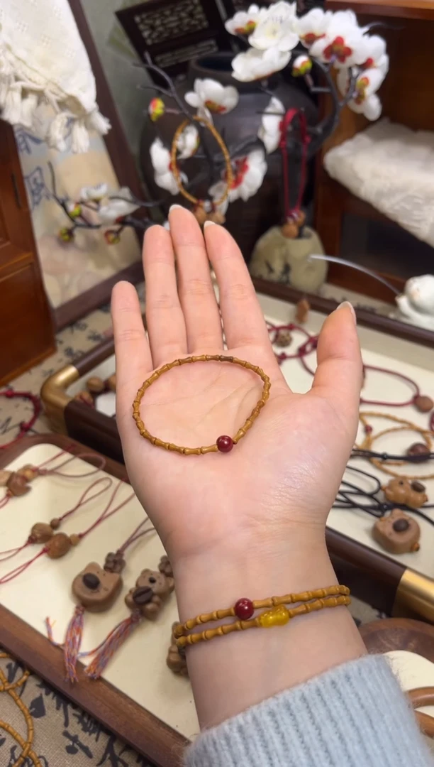 手串桃核【桃缘行】竹节「红色莎莎」桃木桃核辟、挡、驱、护 备注手围