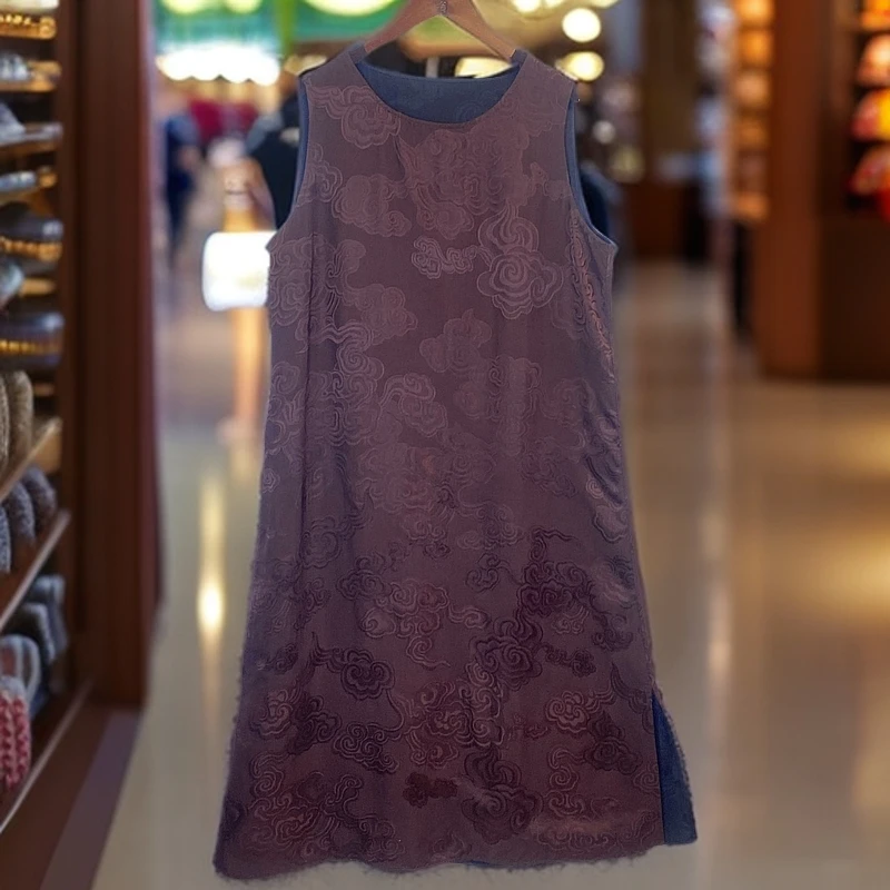 156新款高定满印祥云提花背心裙时尚无袖长款