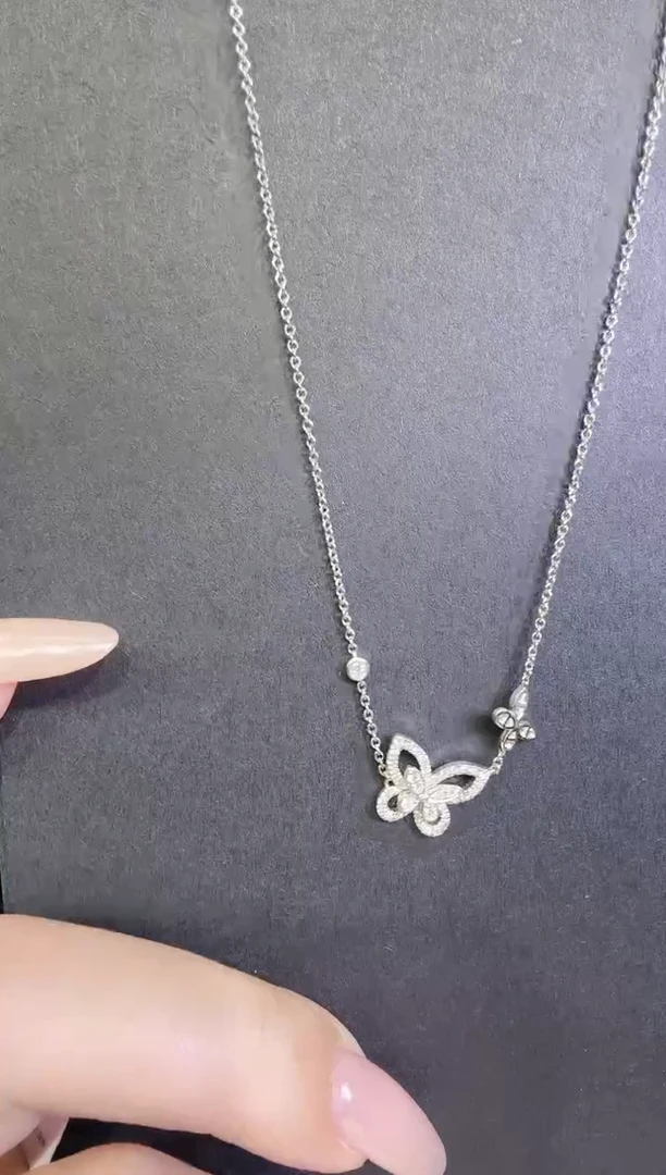 18K金镶嵌项链钻石双蝴蝶项链