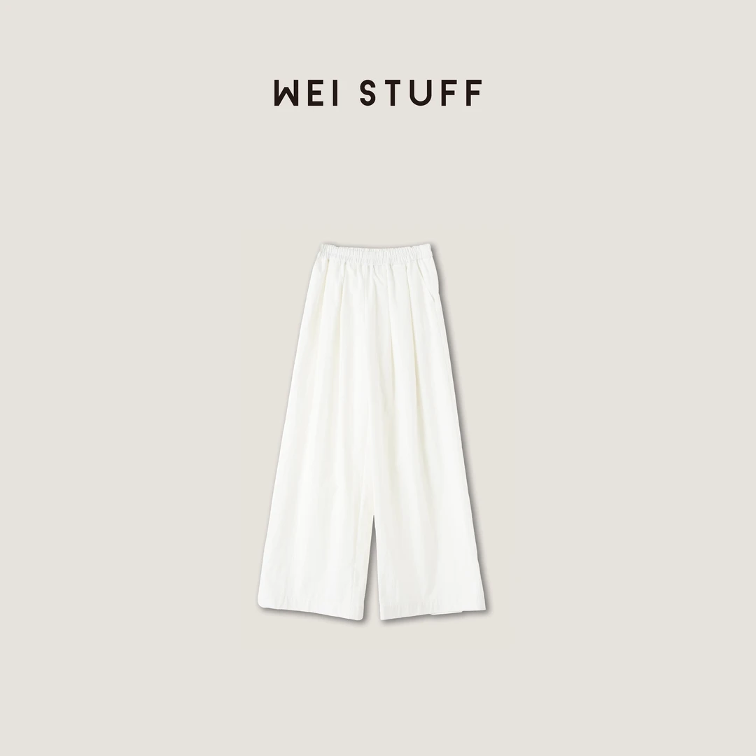 WEI STUFF 春季欧若风白色文艺慵懒松紧腰肌理感阔腿休闲裤 7836